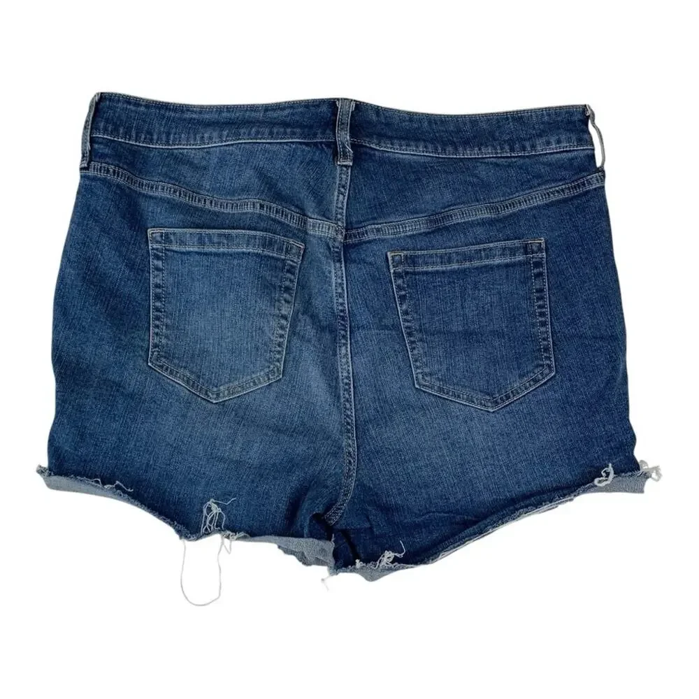 Torrid size 14 button front denim Blue Distressed Jean Shorts Casual Cut-Off